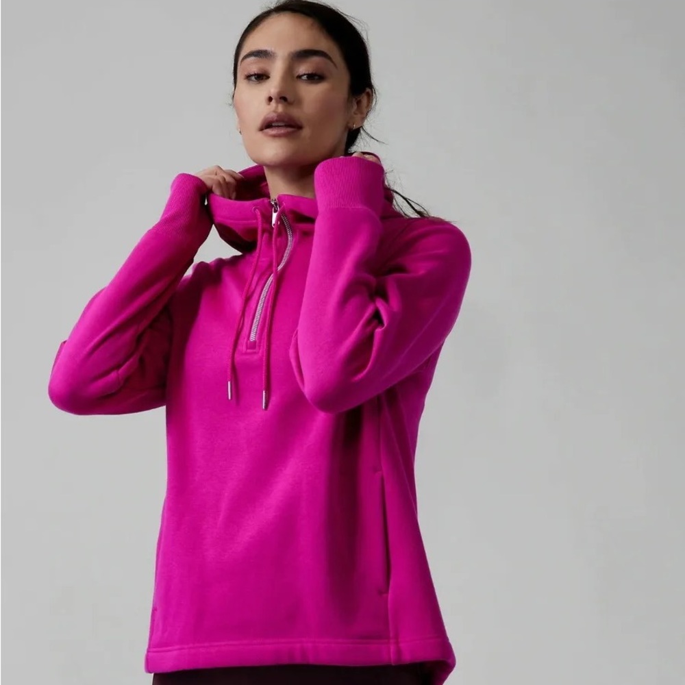 Athleta Cozy Karma 1/4 Zip Hoodie Electric Fuchsia